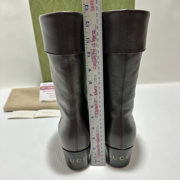 Gucci Men Boots 10/ US 10.5 Cocoa Leather Block Heel Mid Calf Pull-On NIB - Picture 7 of 12